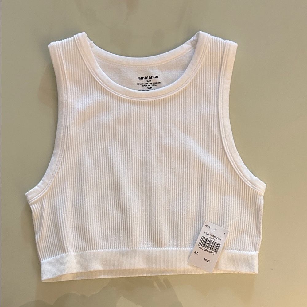 Ambiance Classic White Ribbed Cropped Tank